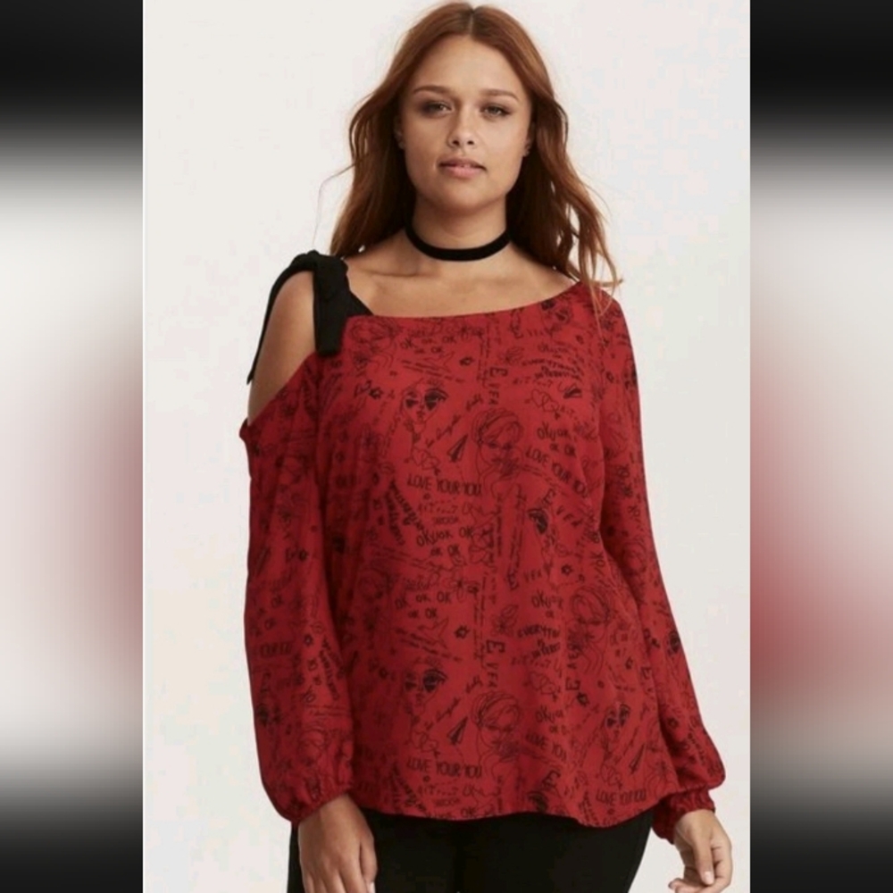 Torrid Red Blouse with Black Shoulder Tie